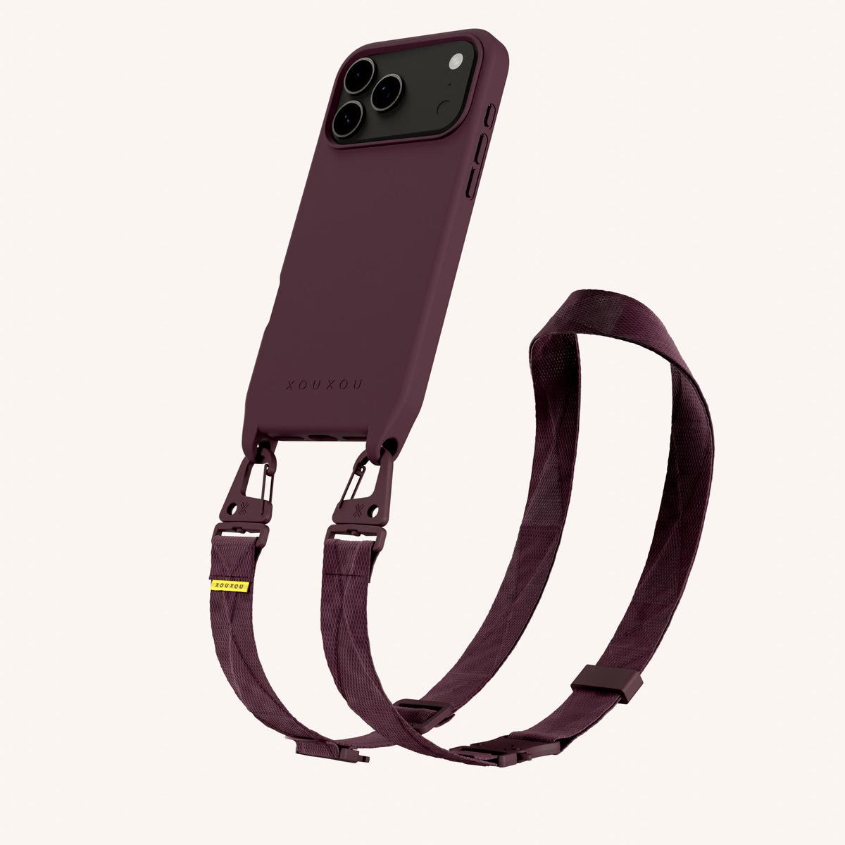 Phone Necklace with Lanyard for iPhone 18 Pro Max with MagSafe in Burgundy Perspective View | XOUXOU #phone model_iphone 18 pro max