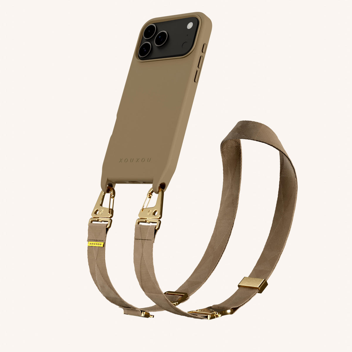 Phone Necklace with Lanyard for iPhone 18 Pro Max with MagSafe in Taupe Perspective View | XOUXOU #phone model_iphone 18 pro max