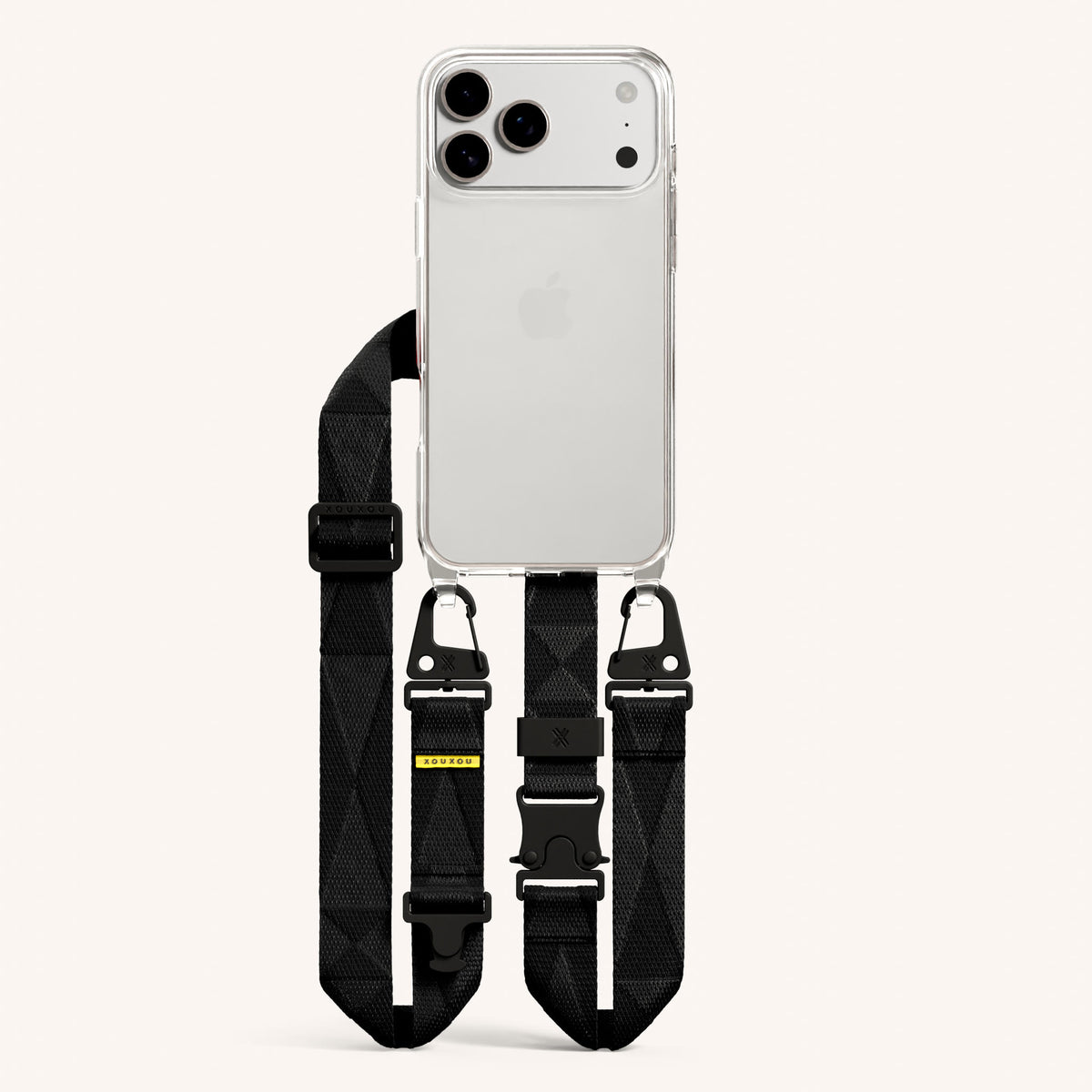 Phone Necklace with Lanyard for iPhone 18 Pro Max without MagSafe in Clear + Black Total View | XOUXOU #phone model_iphone 18 pro max