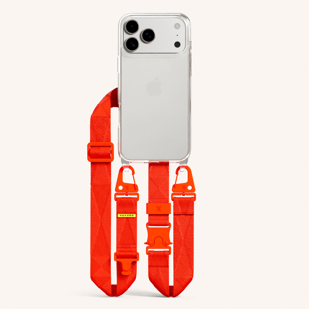 Phone Necklace with Lanyard for iPhone 18 Pro Max without MagSafe in Clear + Neon Orange Total View | XOUXOU #phone model_iphone 18 pro max