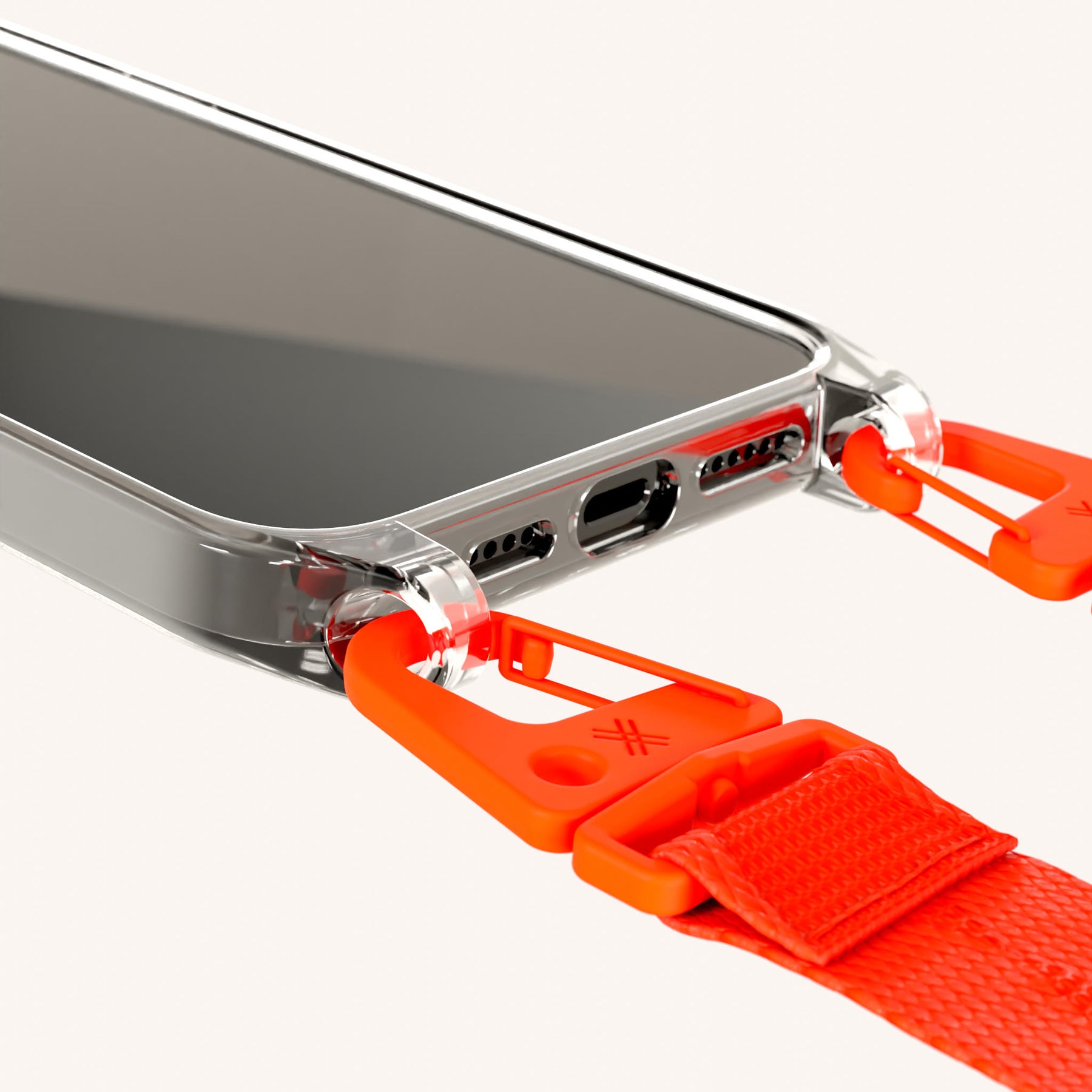 Handykette mit Gurt in Clear + Neon Orange