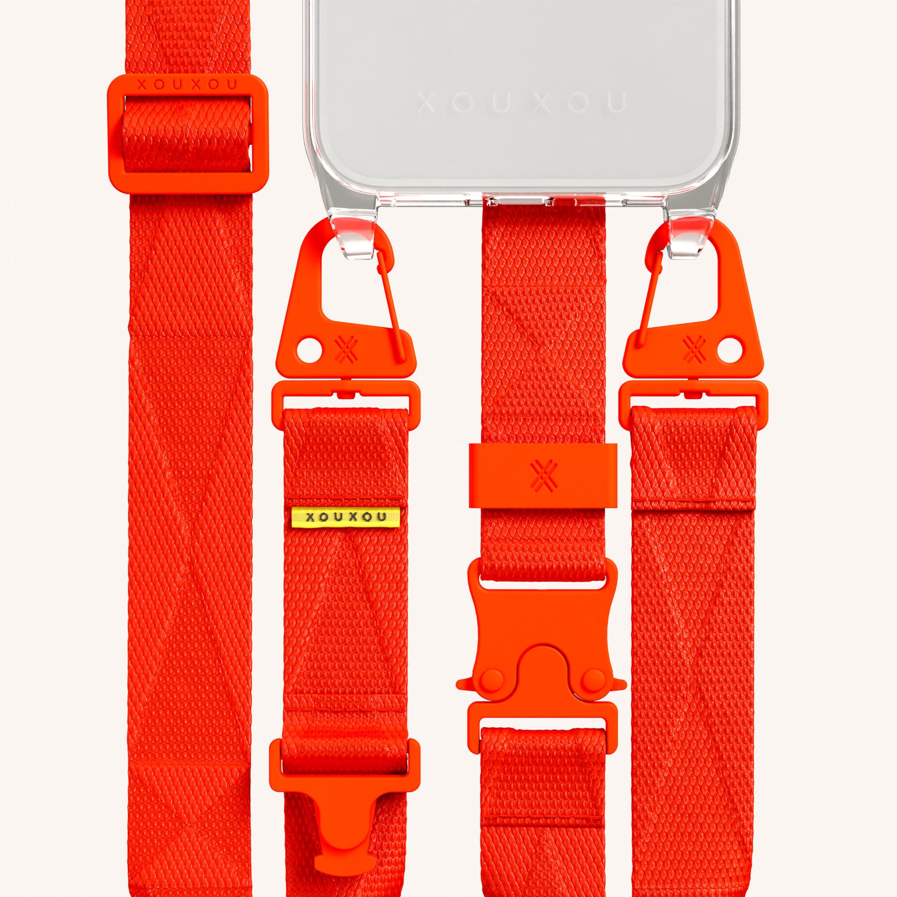 Handykette mit Gurt in Clear + Neon Orange