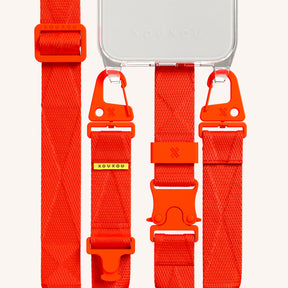 Handykette mit Gurt in Clear + Neon Orange