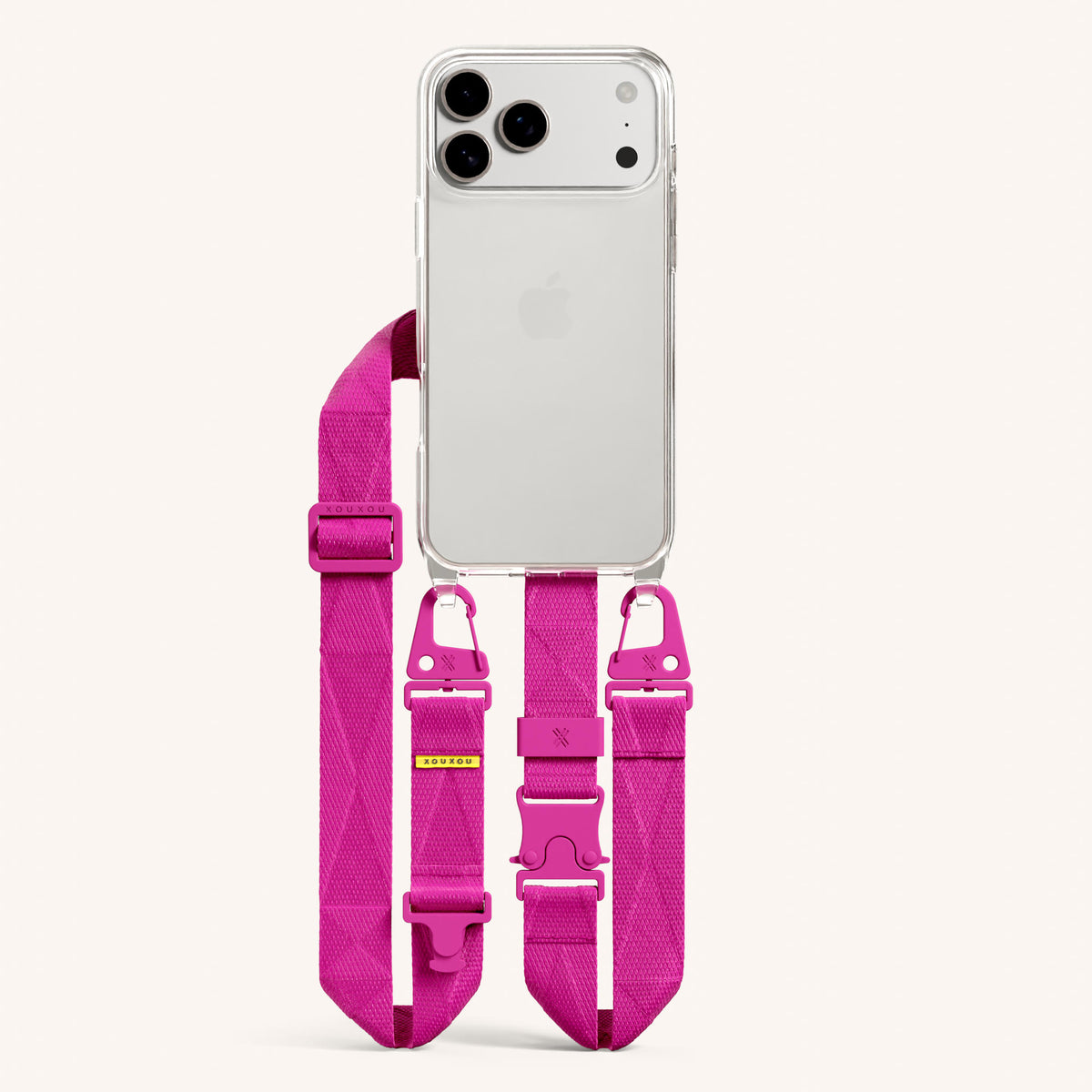 Phone Necklace with Lanyard for iPhone 18 Pro Max without MagSafe in Clear + Power Pink Total View | XOUXOU #phone model_iphone 18 pro max