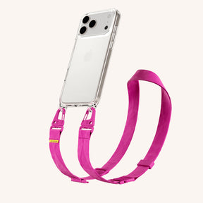 Phone Necklace with Lanyard in Clear + Power Pink
