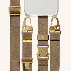 Handykette mit Gurt in Clear + Taupe