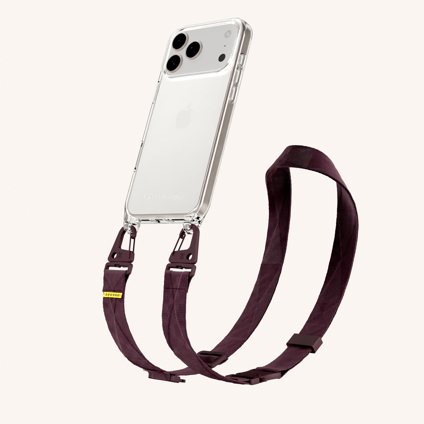 Phone Necklace with Lanyard in Clear + Burgundy