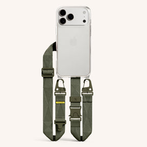 Phone Necklace with Lanyard in Clear + Moss