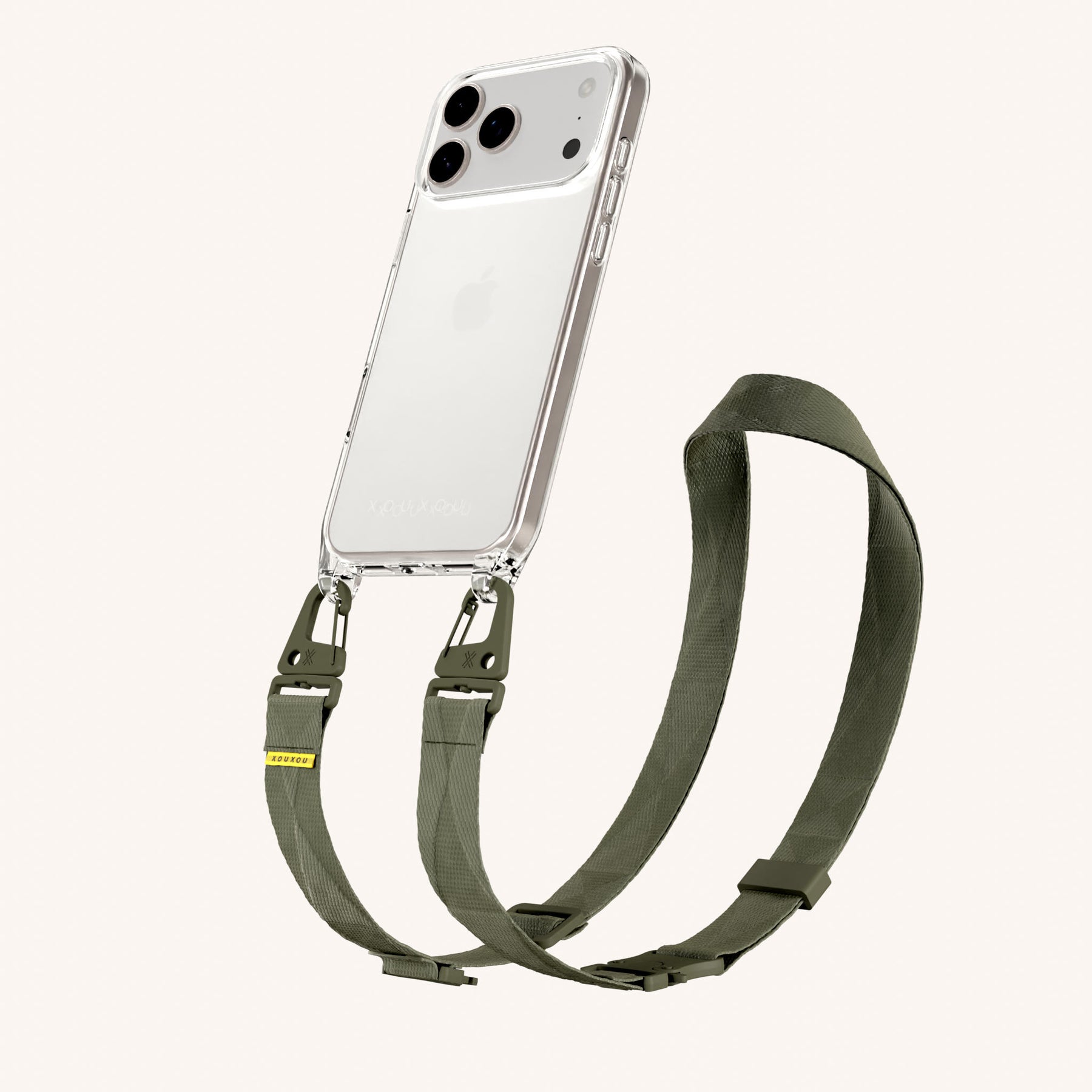 Phone Necklace with Lanyard in Clear + Moss