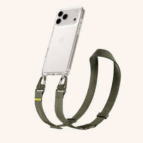 Phone Necklace with Lanyard in Clear + Moss