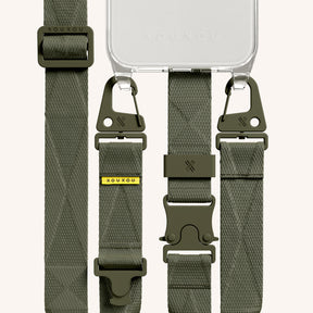 Phone Necklace with Lanyard in Clear + Moss