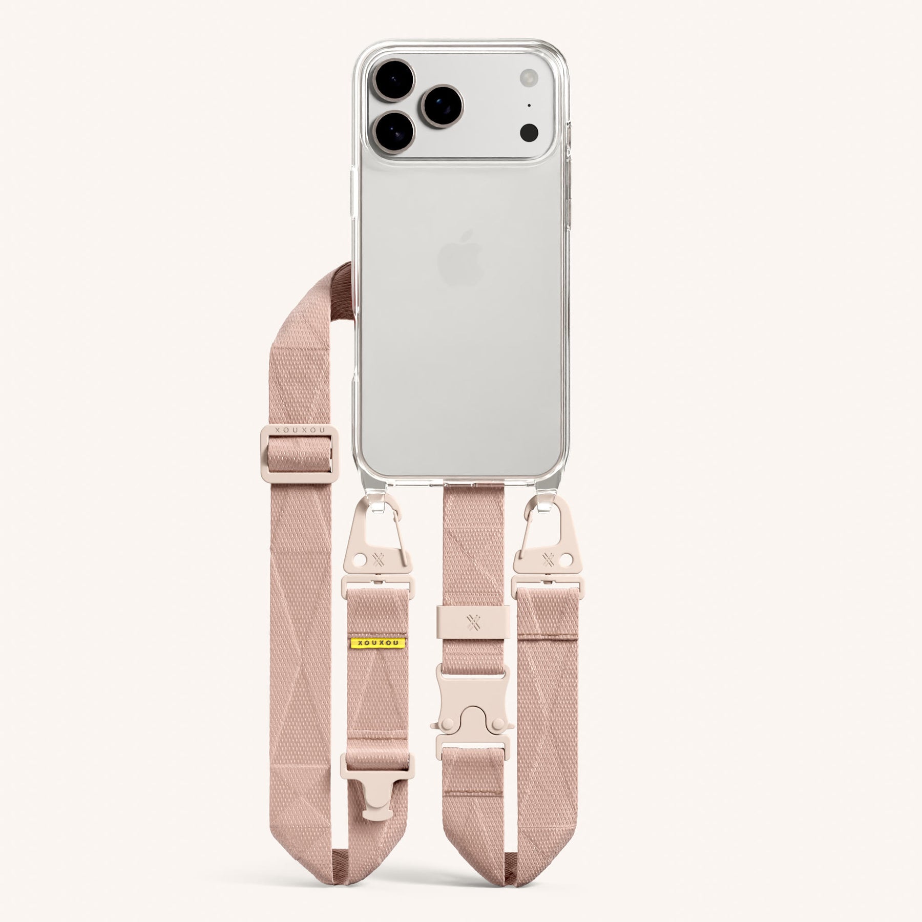 Handykette mit Gurt in Clear + Altrosa