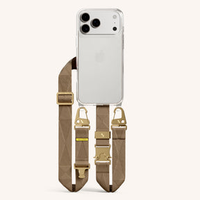 Handykette mit Gurt in Clear + Taupe