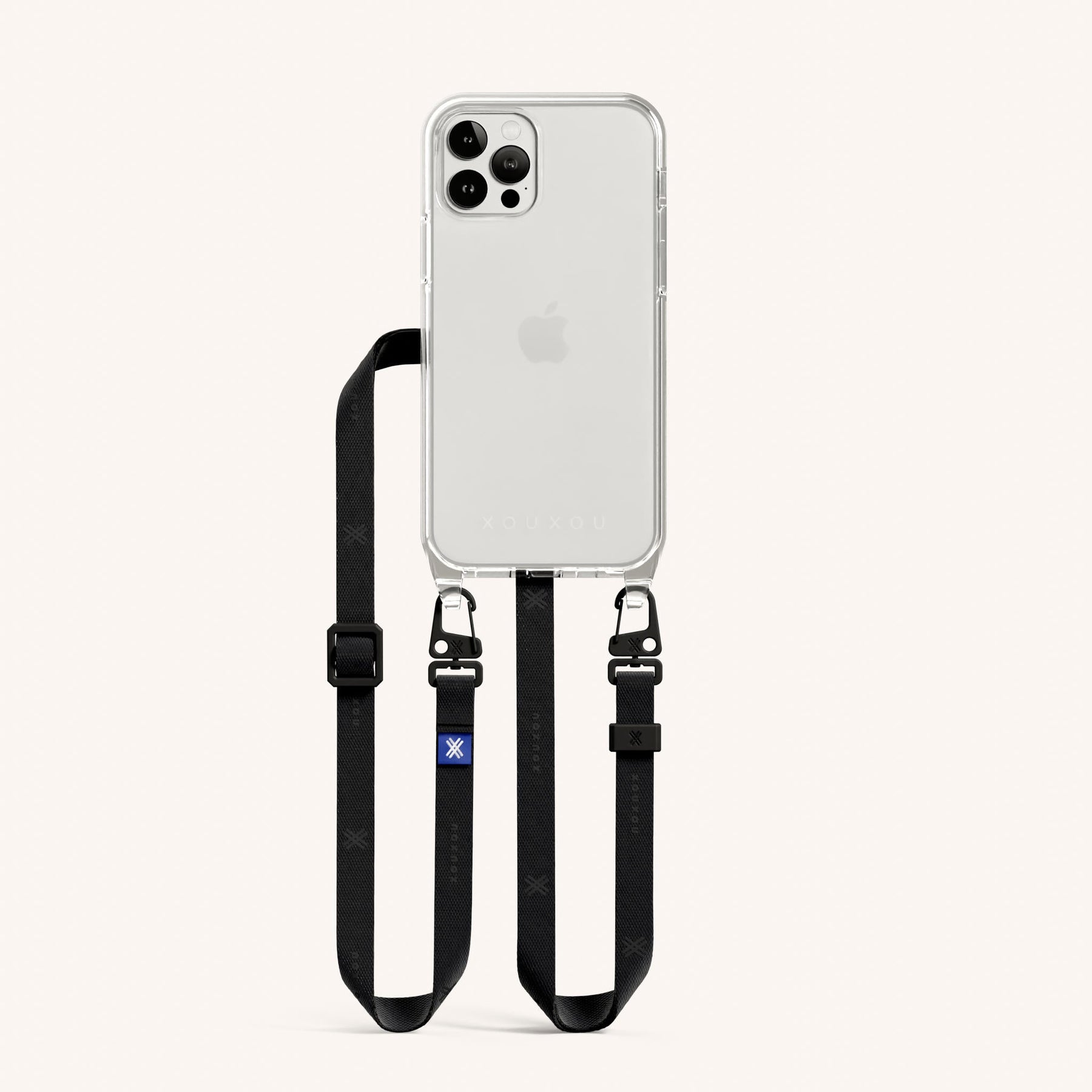 Phone Necklace with Slim Lanyard in Clear + Black