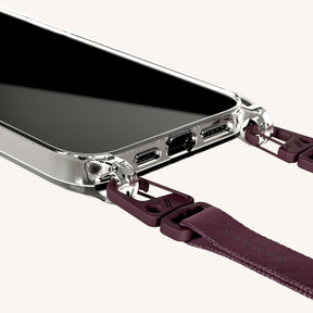 Phone Necklace with Slim Lanyard in Clear + Burgundy
