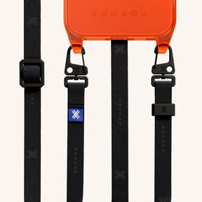 Phone Necklace with Slim Lanyard in Neon Orange Clear + Black