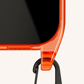 Handykette mit schmalem Gurt in Neon Orange transparent + Schwarz