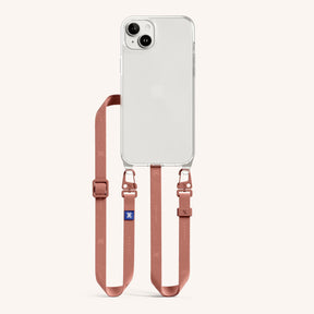 Phone Necklace with Slim Lanyard in Clear + Cotta