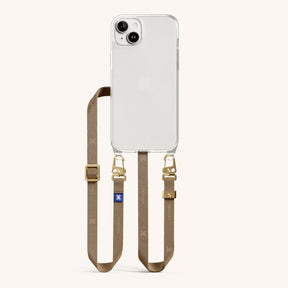 Phone Necklace with Slim Lanyard in Clear + Taupe