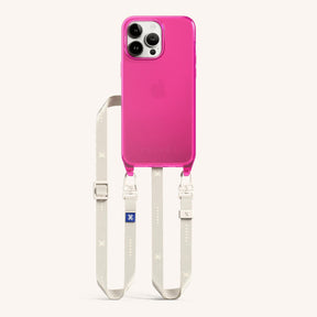 Phone Necklace with Slim Lanyard in Cyber Pink Clear + Chalk