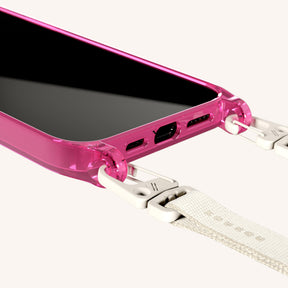 Phone Necklace with Slim Lanyard in Cyber Pink Clear + Chalk