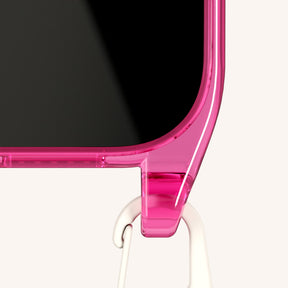 Phone Necklace with Slim Lanyard in Cyber Pink Clear + Chalk