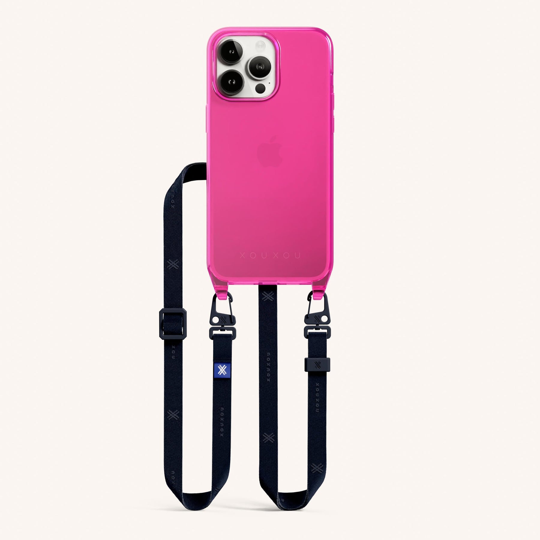 Phone Necklace with Slim Lanyard in Cyber Pink Clear + Midnight