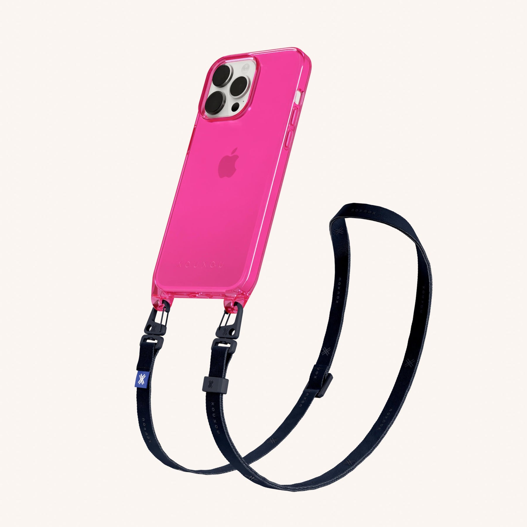 Phone Necklace with Slim Lanyard in Cyber Pink Clear + Midnight