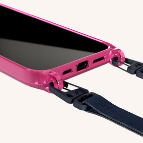 Phone Necklace with Slim Lanyard in Cyber Pink Clear + Midnight