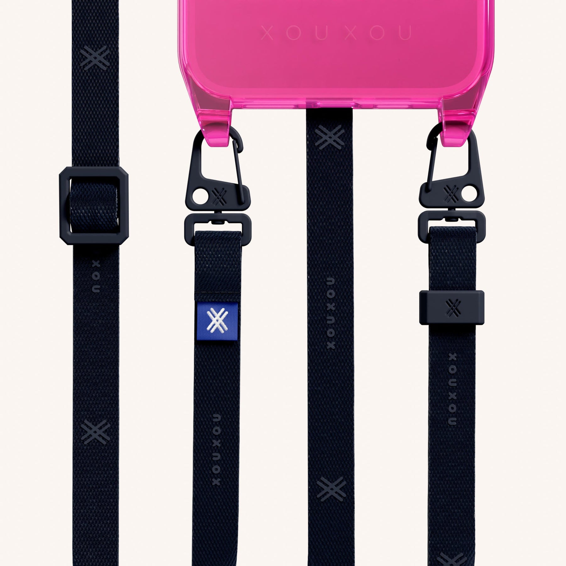 Phone Necklace with Slim Lanyard in Cyber Pink Clear + Midnight