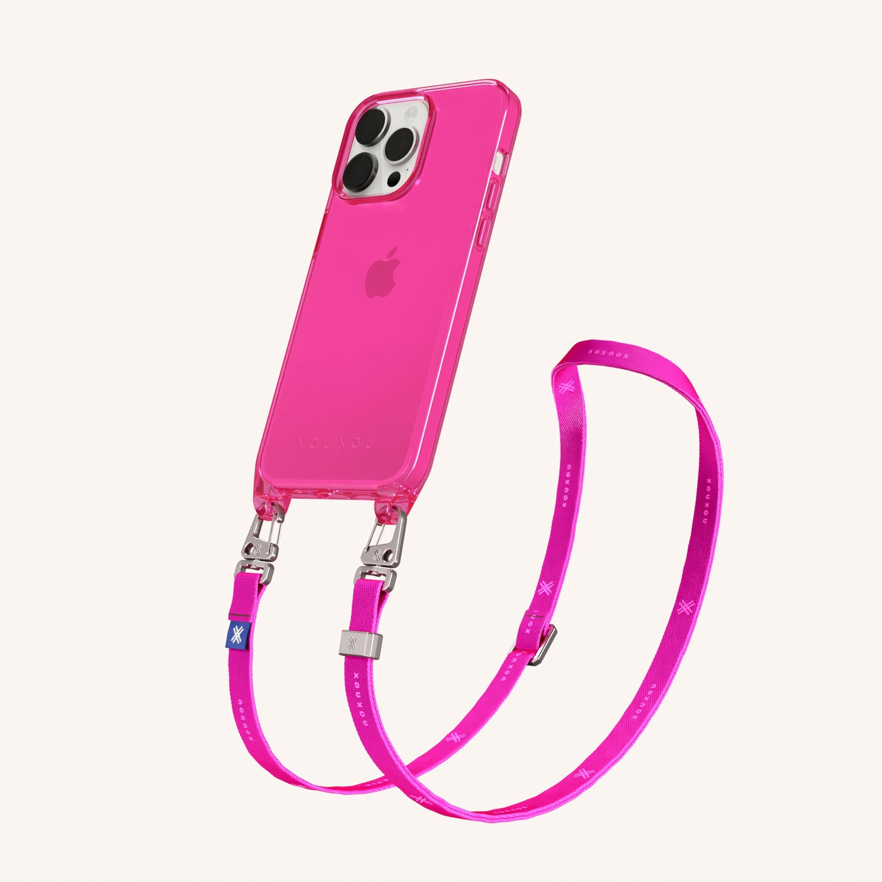 Phone Necklace with Slim Lanyard in Cyber Pink Clear + Neon Pink