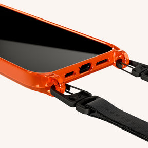 Phone Necklace with Slim Lanyard in Neon Orange Clear + Black