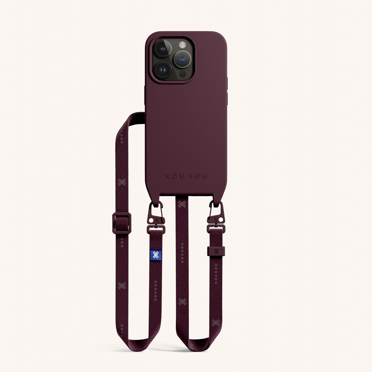 Phone Necklace with Slim Lanyard for iPhone 15 Pro with MagSafe in Burgundy Total View | XOUXOU #phone model_iphone 15 pro