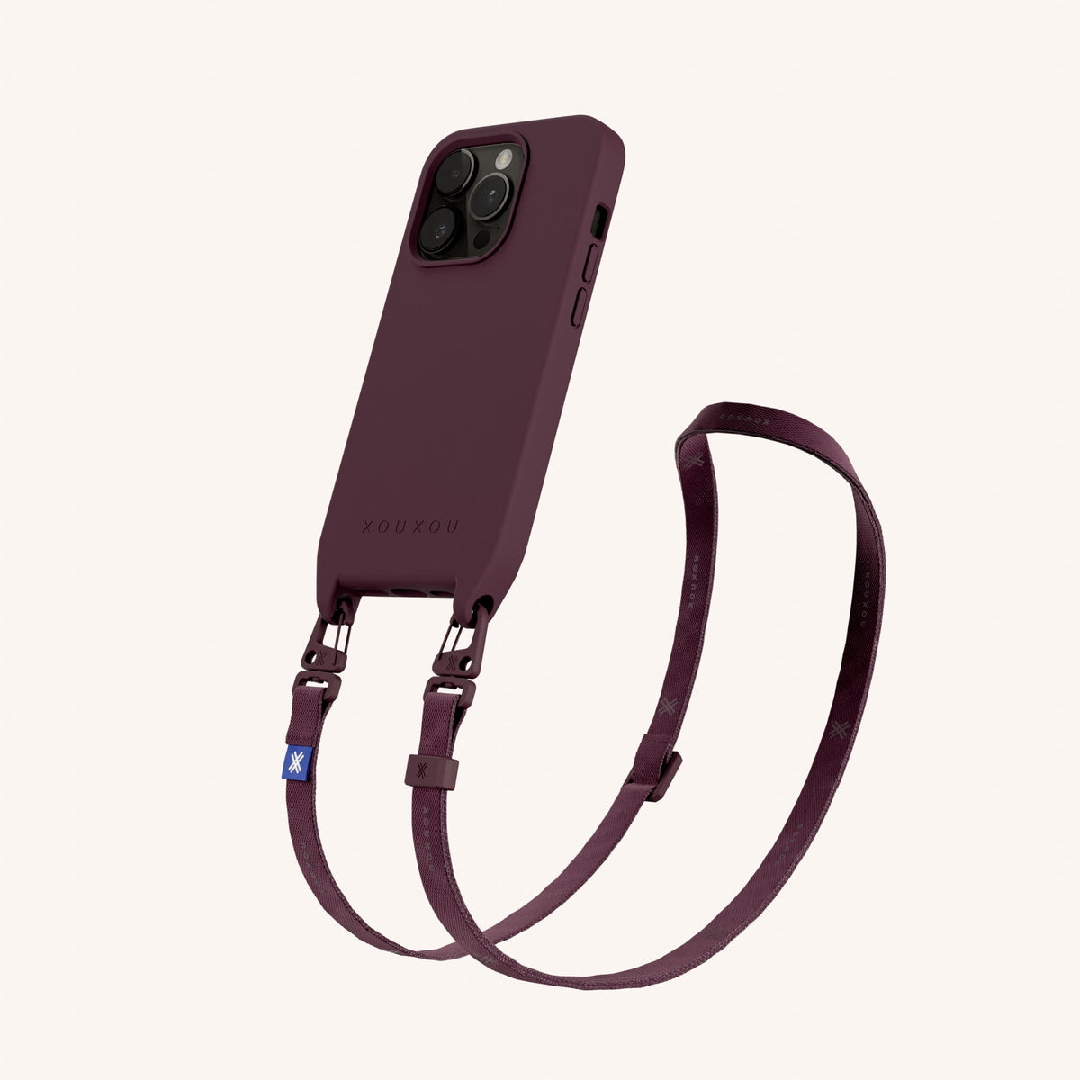 Phone Necklace with Slim Lanyard for iPhone 15 Pro with MagSafe in Burgundy Perspective View | XOUXOU #phone model_iphone 15 pro
