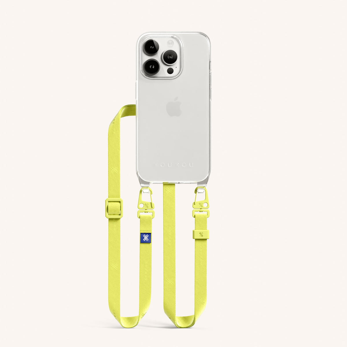 Phone Necklace with Slim Lanyard for iPhone 15 Pro without MagSafe in Clear + Limoncello | XOUXOU #phone model_iphone 15 pro max