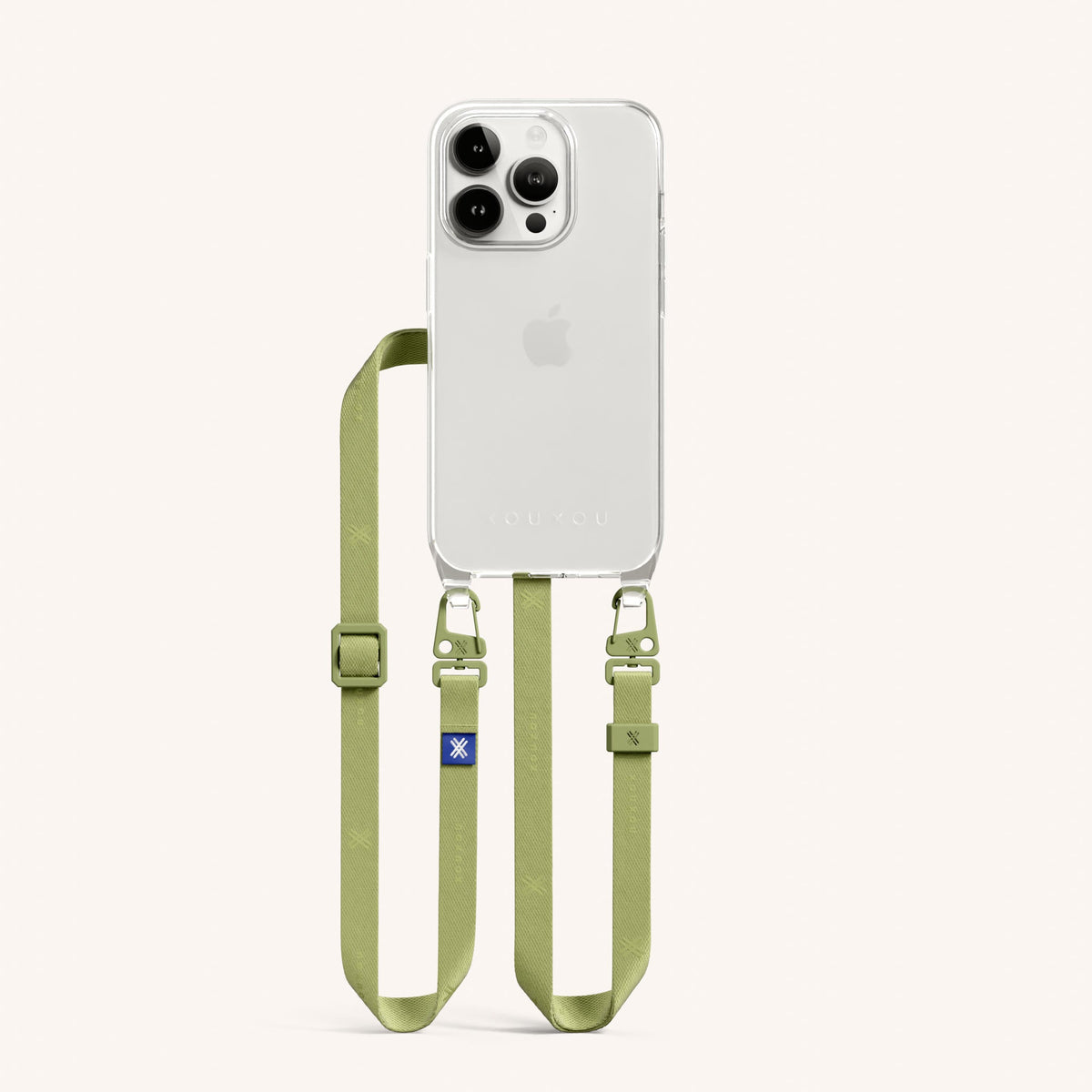Clear Phone Necklace with Slim Lanyard for iPhone 15 Pro without MagSafe in Clear + Pistachio Total View | XOUXOU #phone model_iphone 15 pro