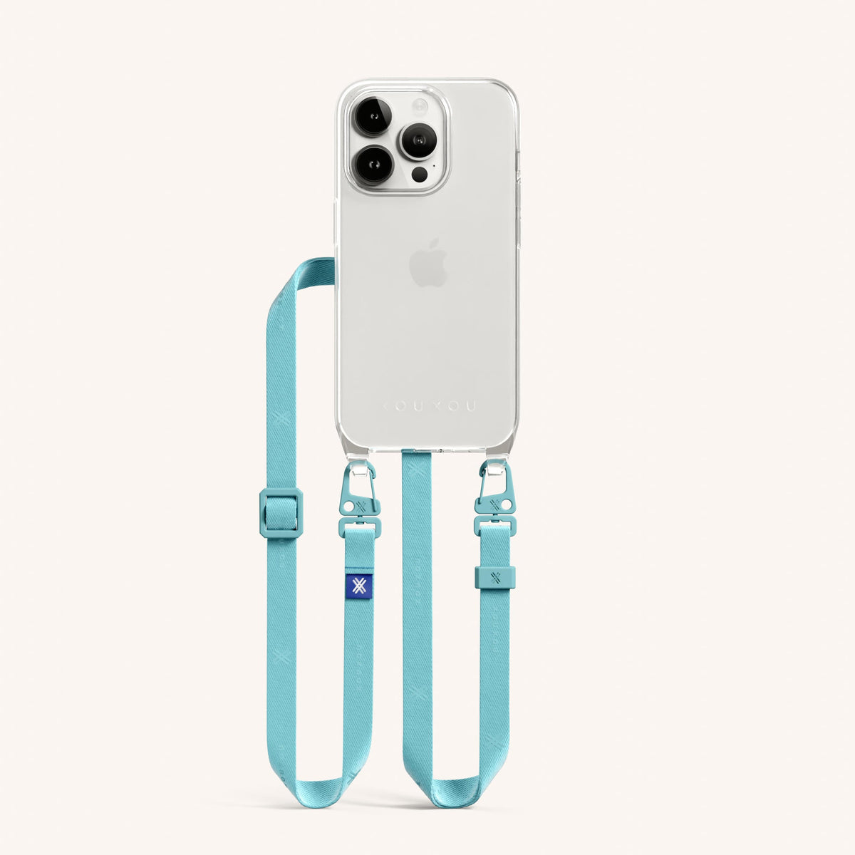 Clear Phone Necklace with Slim Lanyard for iPhone 15 Pro without MagSafe in Clear + Pool Total View | XOUXOU #phone model_iphone 15 pro