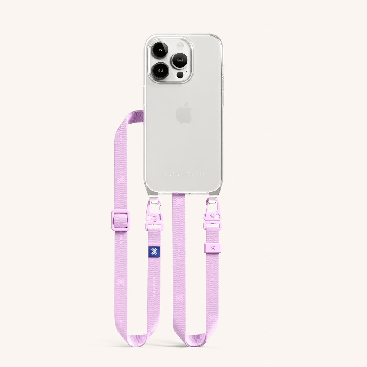 Phone Necklace with Slim Lanyard for iPhone 15 Pro without MagSafe in Clear + Rosato | XOUXOU #phone model_iphone 15 pro max