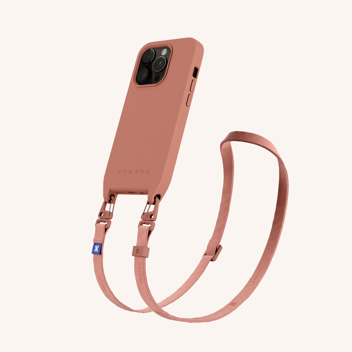 Phone Necklace with Slim Lanyard for iPhone 15 Pro without MagSafe in Cotta Perspective View | XOUXOU #phone model_iphone 15 pro