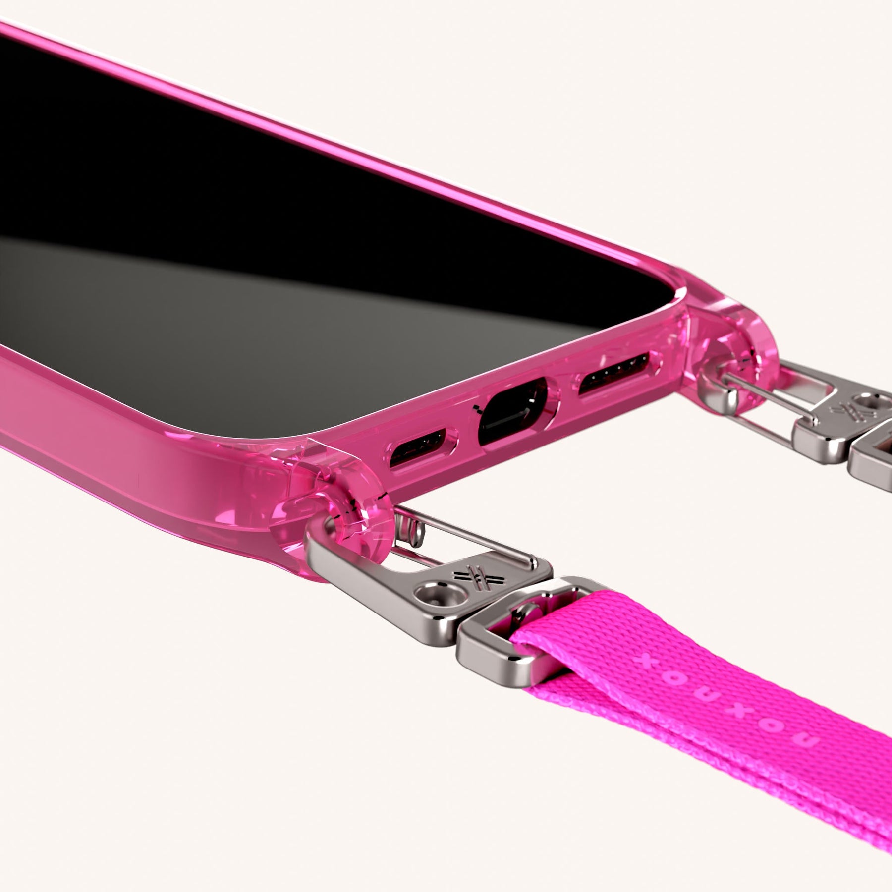 Phone Necklace with Slim Lanyard in Cyber Pink Clear + Neon Pink
