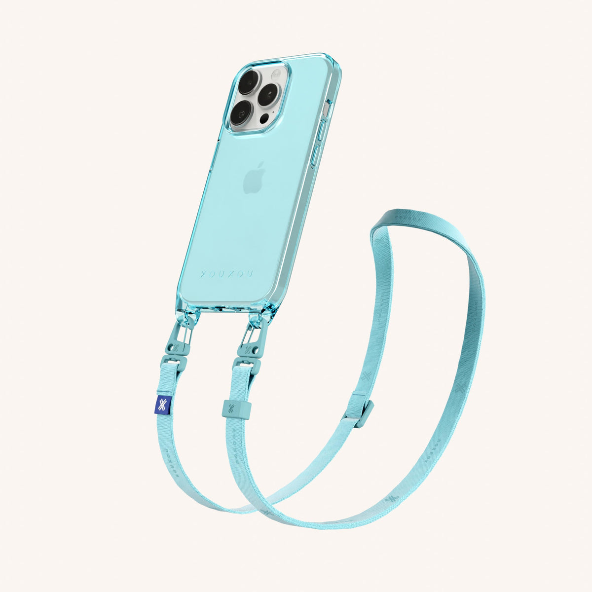 Phone Necklace with Slim Lanyard for iPhone 15 Pro without MagSafe in Pool Clear Perspective View | XOUXOU #phone model_iphone 15 pro