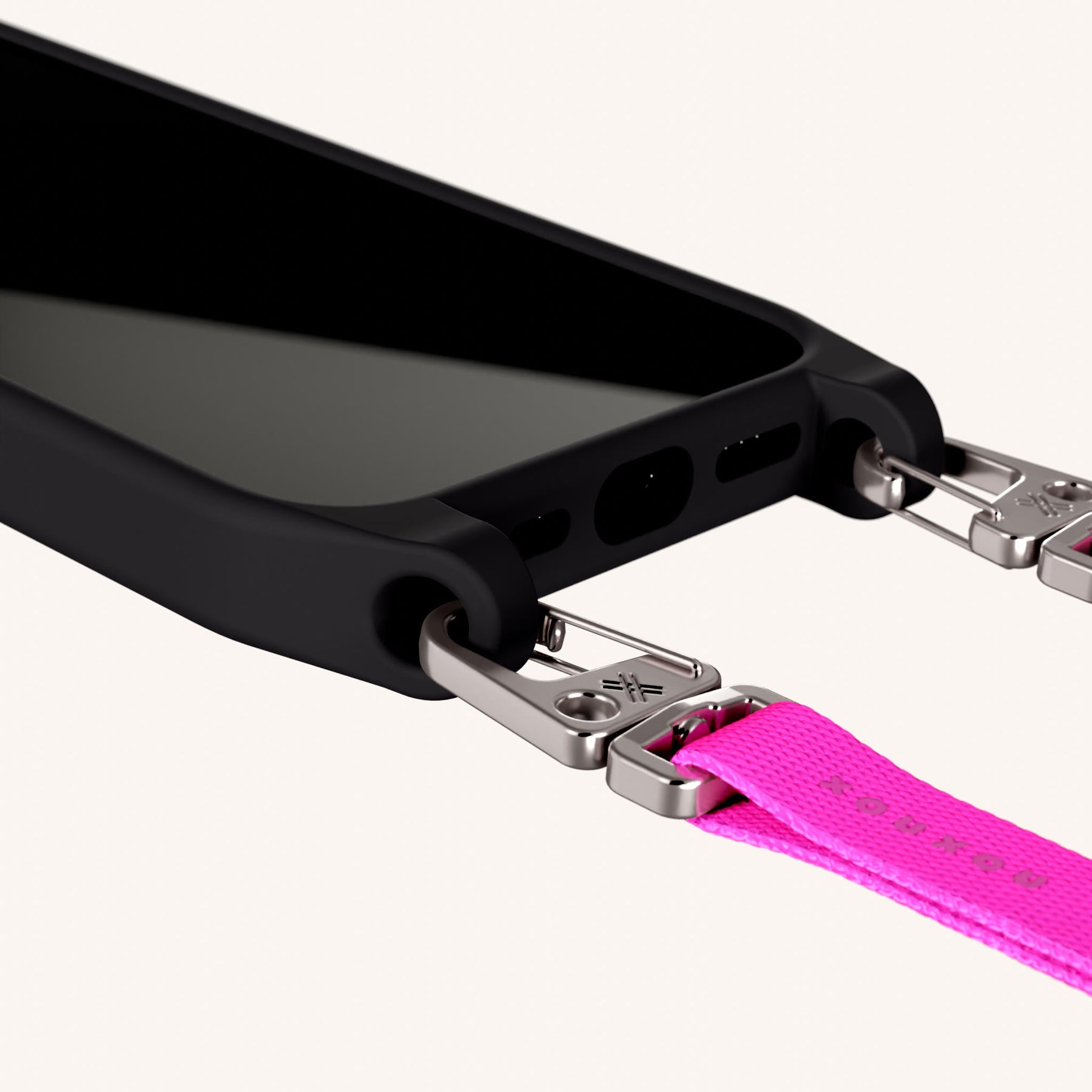 Phone Necklace with Slim Lanyard in Black + Neon Pink