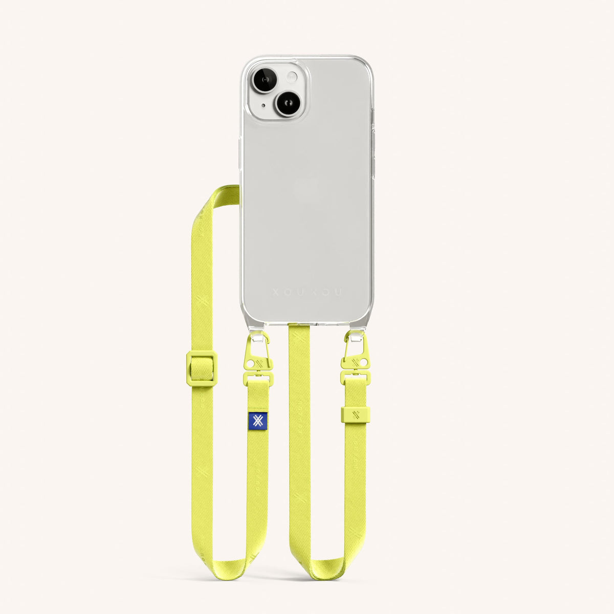 Phone Necklace with Slim Lanyard for iPhone 15 without MagSafe in Clear + Limoncello | XOUXOU #phone model_iphone 15