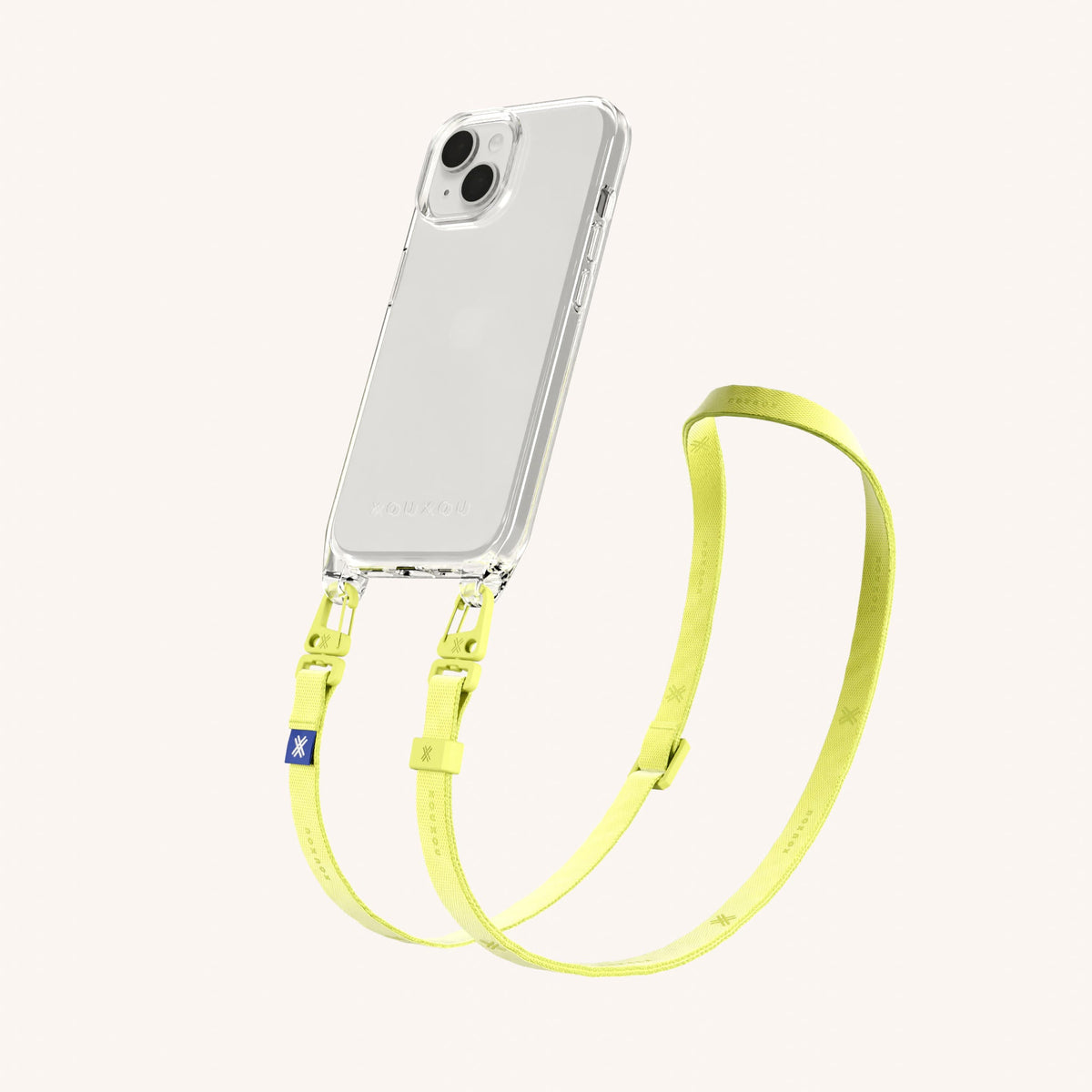 Phone Necklace with Slim Lanyard for iPhone 16 Plus without MagSafe in Clear + Limoncello | XOUXOU #phone model_iphone 16 plus