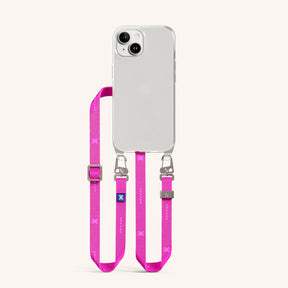 Phone Necklace with Slim Lanyard in Clear + Neon Pink