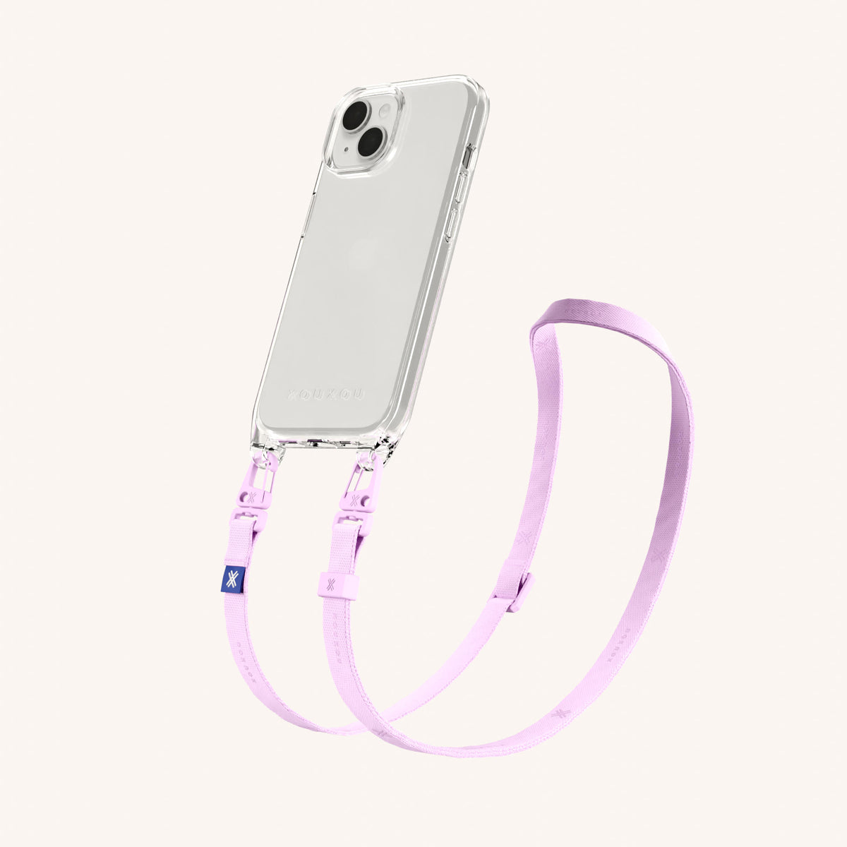 Phone Necklace with Slim Lanyard for iPhone 16 Plus without MagSafe in Clear + Rosato | XOUXOU #phone model_iphone 16 plus