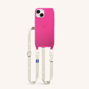 Phone Necklace with Slim Lanyard in Cyber Pink Clear + Chalk