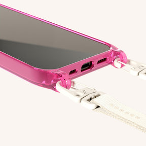 Phone Necklace with Slim Lanyard in Cyber Pink Clear + Chalk