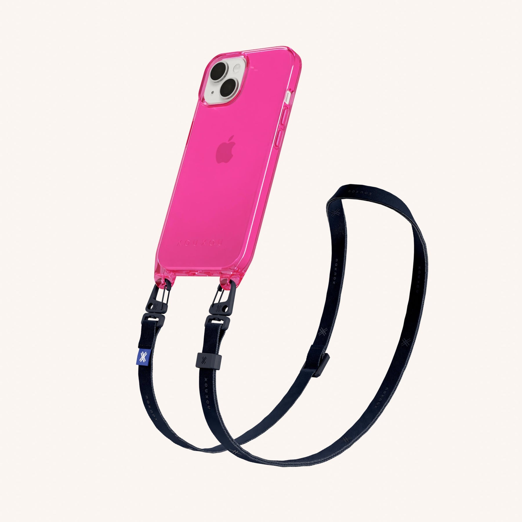 Phone Necklace with Slim Lanyard in Cyber Pink Clear + Midnight