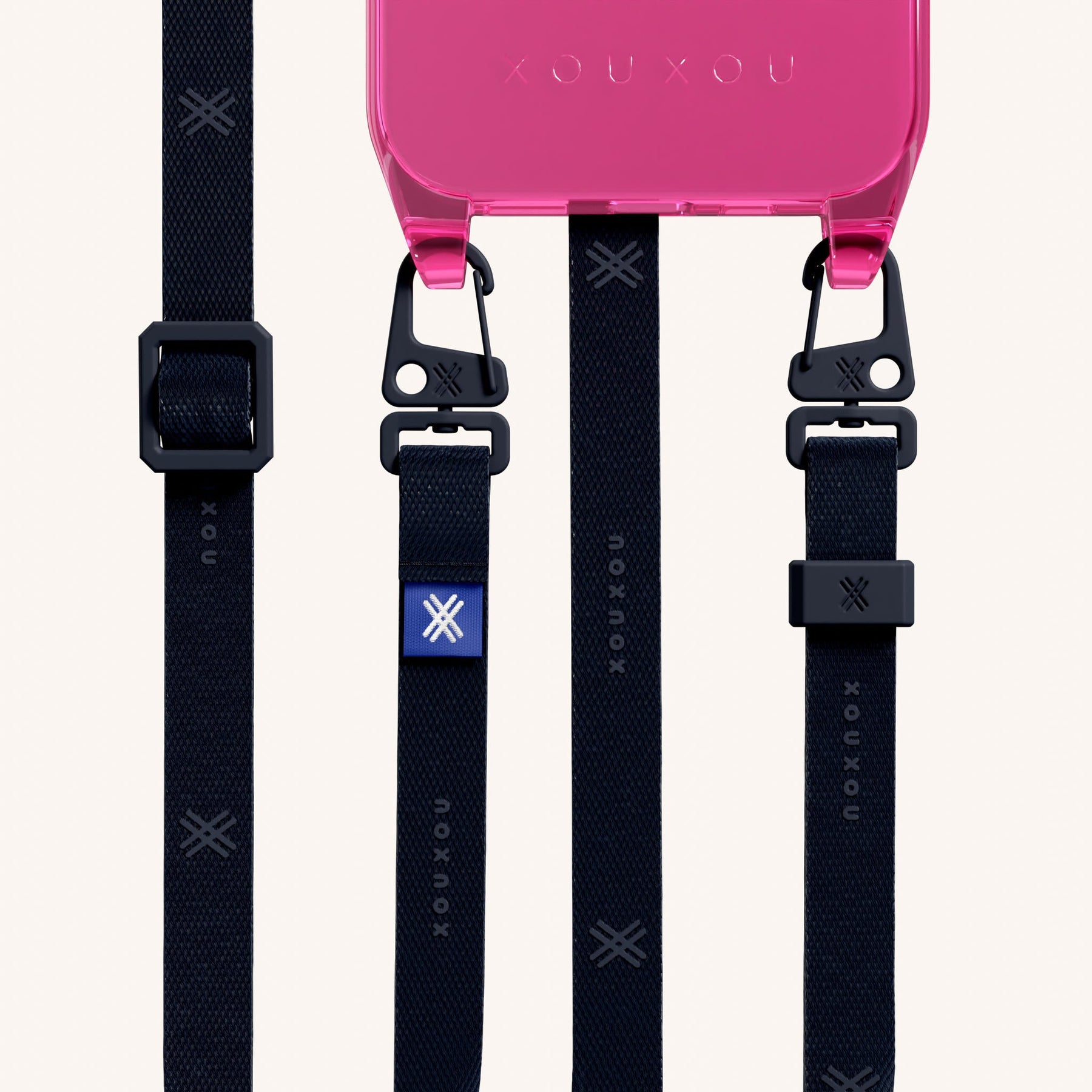 Phone Necklace with Slim Lanyard in Cyber Pink Clear + Midnight